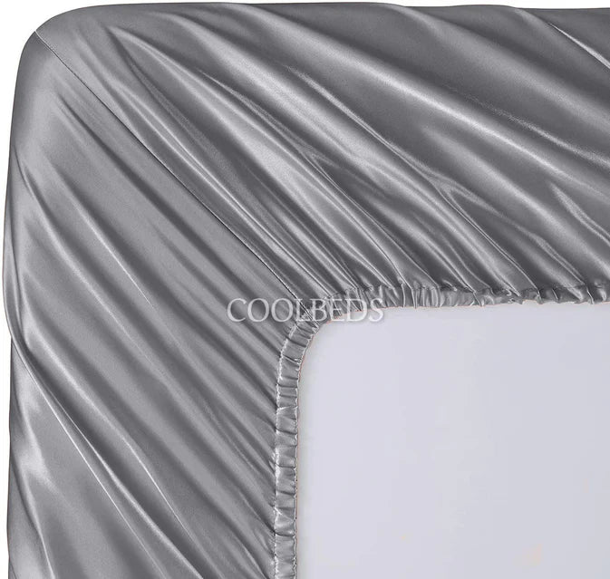 Grey Satin Elastic Fitted Sheets with 2 Pillow Covers (King Sized)