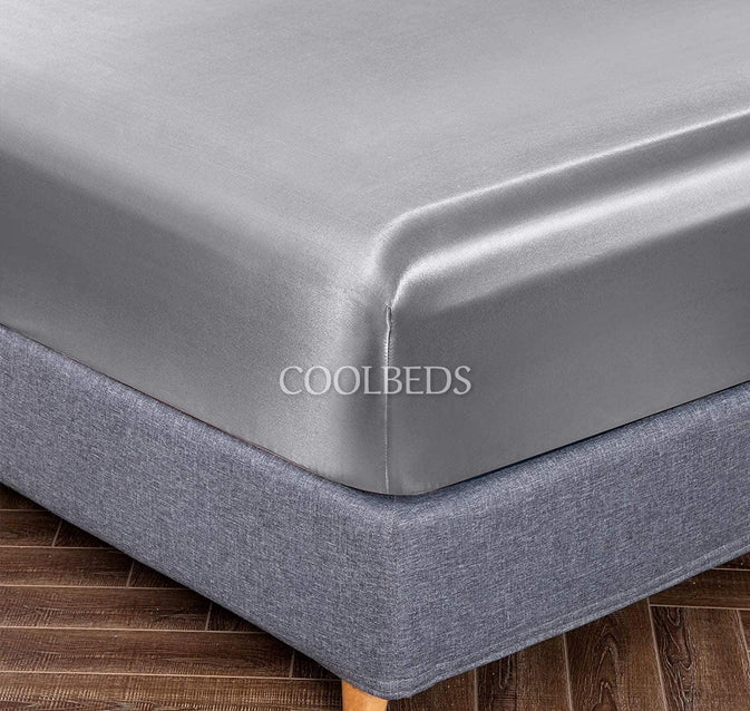 Grey Satin Elastic Fitted Sheets with 2 Pillow Covers (King Sized)