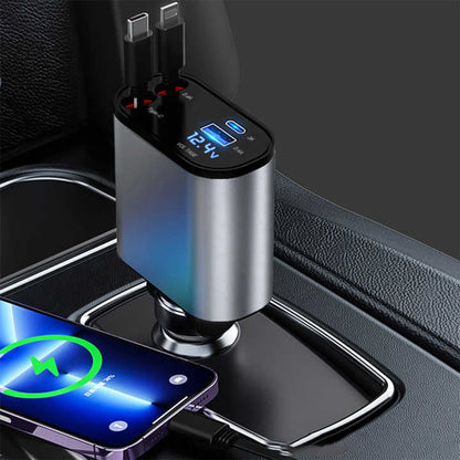 4 in 1 Super Fast Retractable Car Charger (120W)