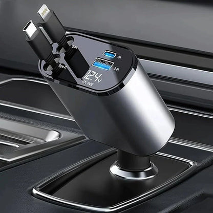 4 in 1 Super Fast Retractable Car Charger (120W)