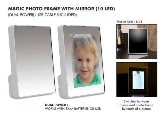 Magic Photo Frame with Mirror (10 LED) (Dual Power) (USB cable included)