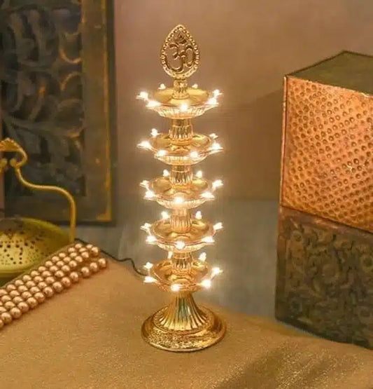 5 Layer Electric Diya for Home Temple (Gold)