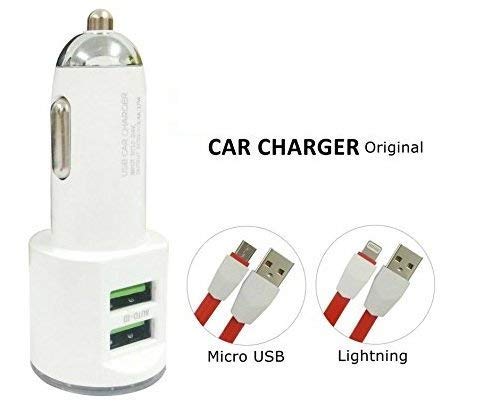 LDNIO 3.4 A Output Dual USB Port Car Charger with Micro Cable (White)