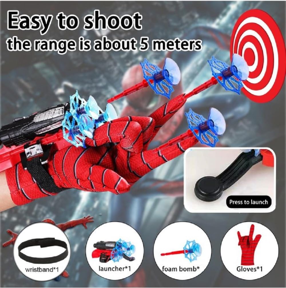 Spiderman Web Shooter Launcher Wrist Gloves Toys Gift for Kids, Boys & Girls SourceInfi