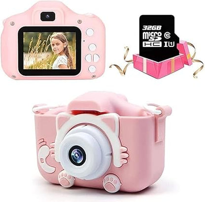 Kids Camera, 1080P HD Digital Video Camera Cartoon Protective Silicone Cover