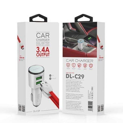 LDNIO 3.4 A Output Dual USB Port Car Charger with Micro Cable (White)