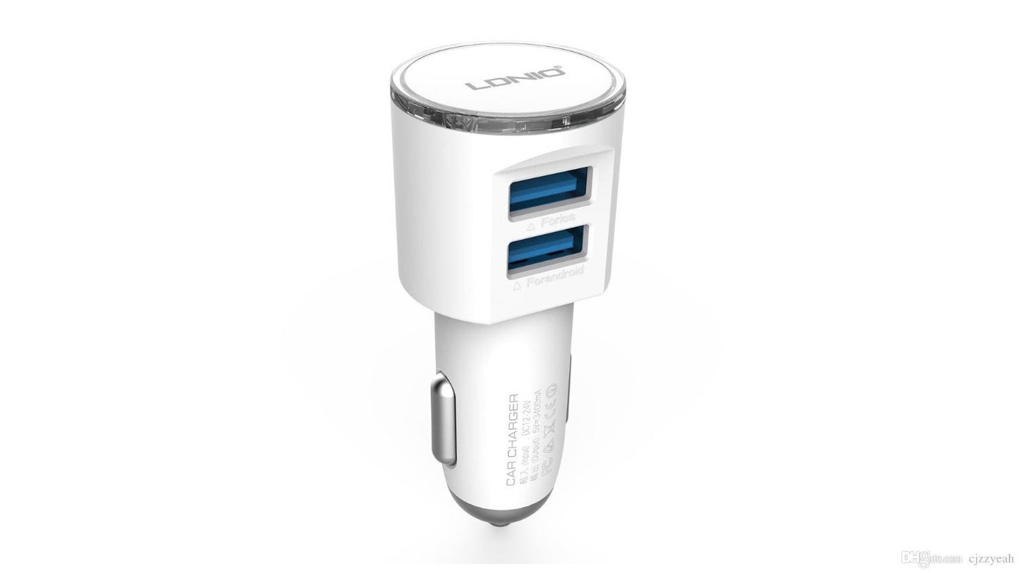 LDNIO 3.4 A Output Dual USB Port Car Charger with Micro Cable (White)